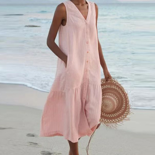 Zoe | Damen Sommer Strandkleid | Maxi Rosa Decorique.de