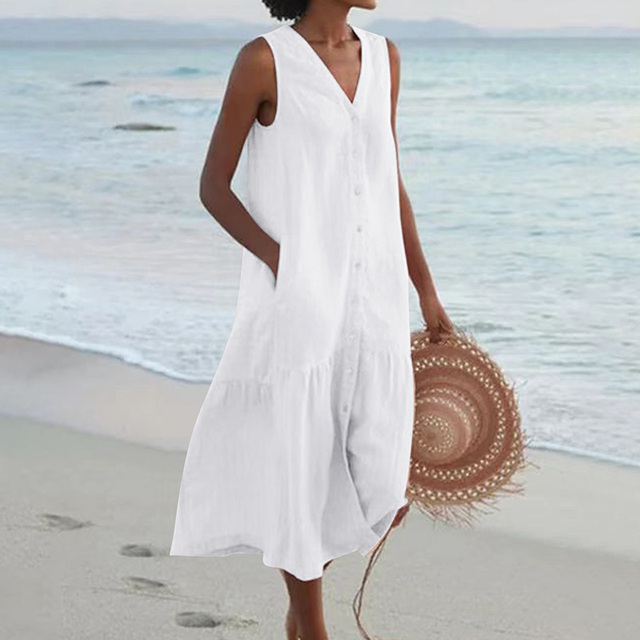 Zoe | Damen Sommer Strandkleid | Maxi Weiß Decorique.de