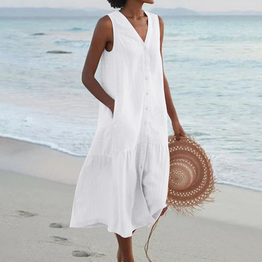 Zoe | Damen Sommer Strandkleid | Maxi Weiß Decorique.de